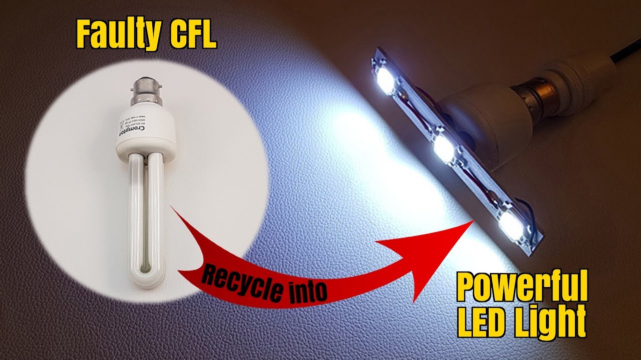 How to Make a Bright LED Light, Make a Bright LED Light from Scrap CFL Bulb, led liht, homemade led light, cfl bulb to led light, convert cfl bulb to led light, cfl bulb vs led light
